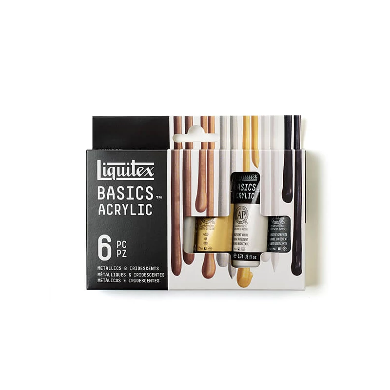 Sada akrylových farieb Liquitex Basics - 6x22 ml, v metalických a dúhových farbách