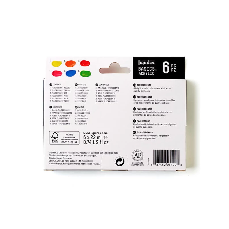 Sada akrylových farieb Liquitex Basics - 6x22 ml, fluorescenčné farby
