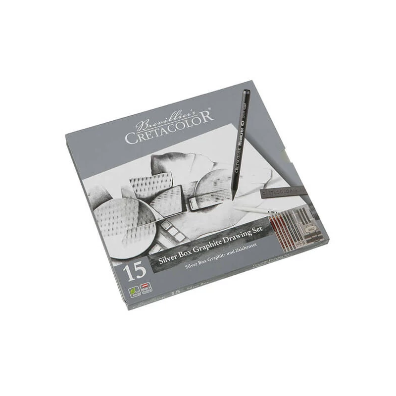 Grafitová sada na kreslenie Cretacolor Silver Box, 15 kusov, v kovovej krabičke