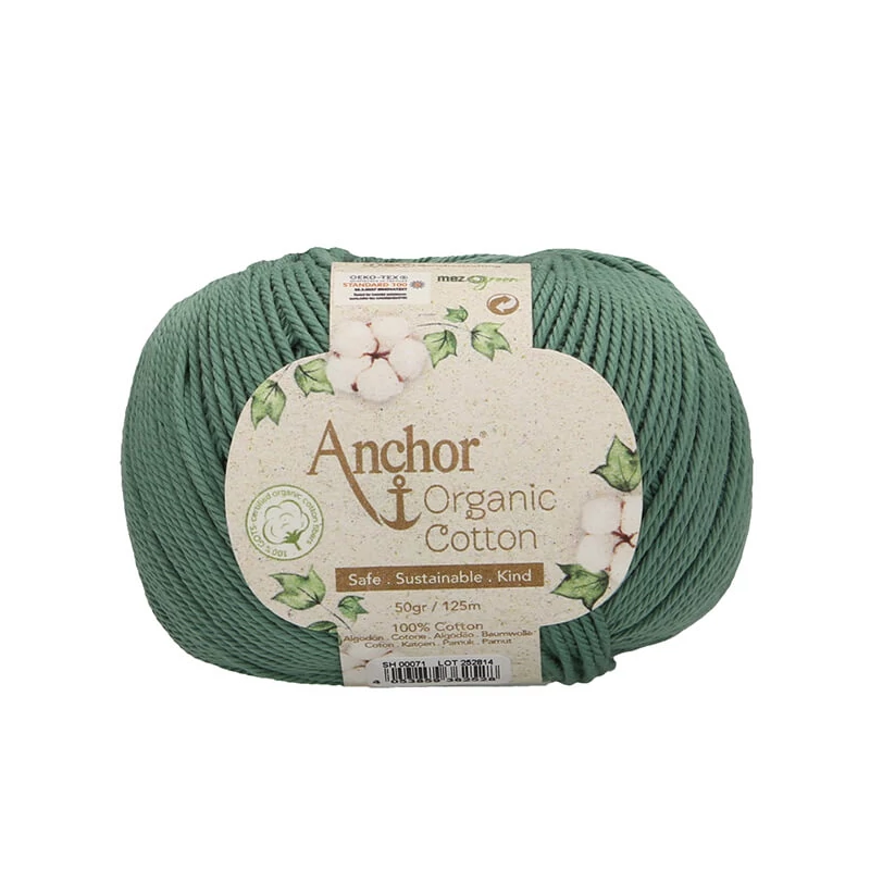 Háčkovacia priadza, Anchor Bio Bavlna, 50 g, vegánska - 00071 smaragdové jazero