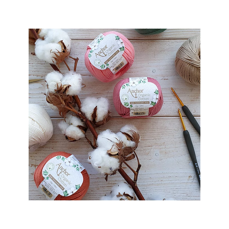 Háčkovacia priadza, Anchor Bio Bavlna, 50 g, vegánska - 00071 smaragdové jazero
