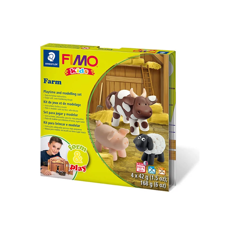 Sada modelovacej hmoty do rúry FIMO Kids, Form & Play - 4x42 g - farma