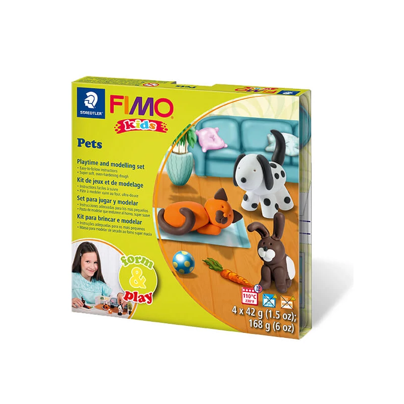 Sada modelovacej hmoty do rúry FIMO Kids, Form & Play - 4x42 g - zvieratká