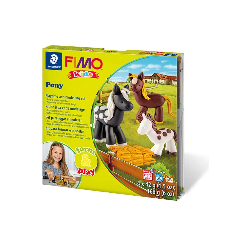 Sada modelovacej hmoty do rúry FIMO Kids, Form & Play - 4x42 g - poníky