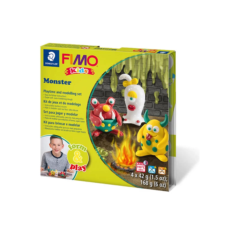 Sada modelovacej hmoty do rúry FIMO Kids, Form & Play - 4x42 g - príšerky
