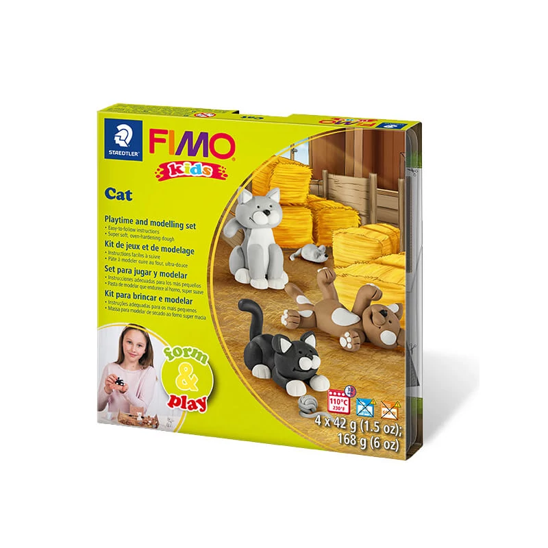 Sada modelovacej hmoty do rúry FIMO Kids, Form & Play - 4x42 g - mačky