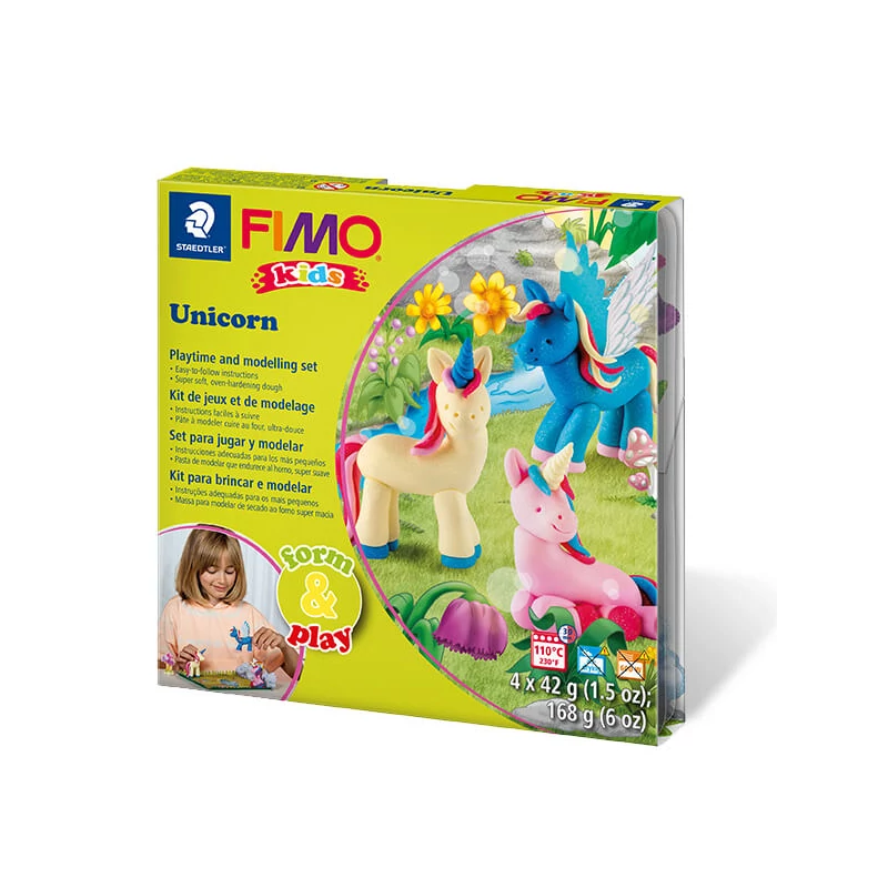 Sada modelovacej hmoty do rúry FIMO Kids, Form & Play - 4x42 g - jednorožec