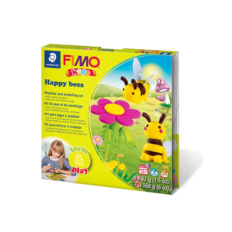 FIMO Kids süthető gyurma készlet, Form & Play - 4x42 g - méhek