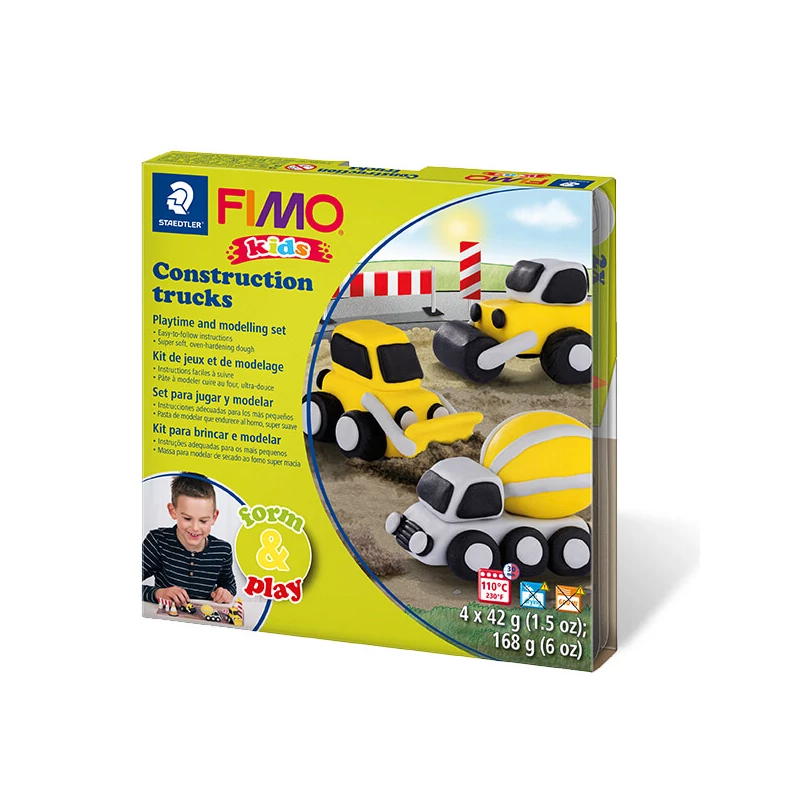 FIMO Kids süthető gyurma készlet, Form & Play - 4x42 g - munkagépek