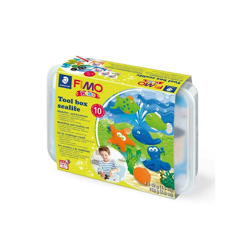 Sada modelovacej hmoty do rúry FIMO Kids, 4x42 g, náradia - morské zvieratká