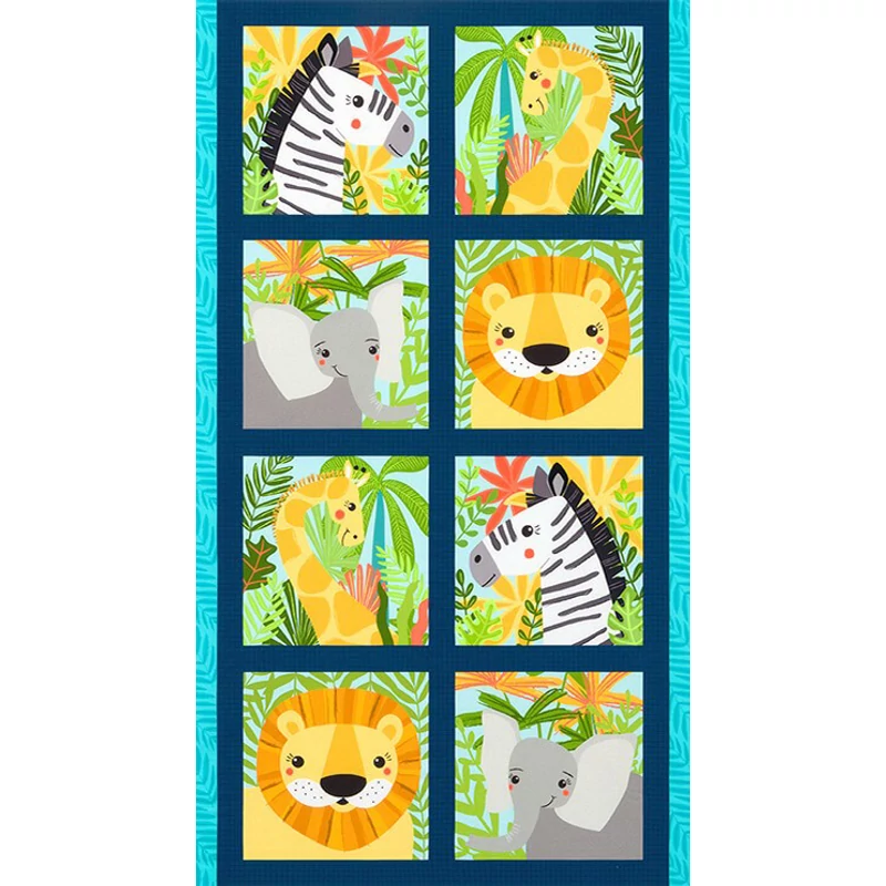 Patchworková tkanina - Robert Kaufman - Safari Soiree AMF-17349-70 Aqua Panel, 60cm