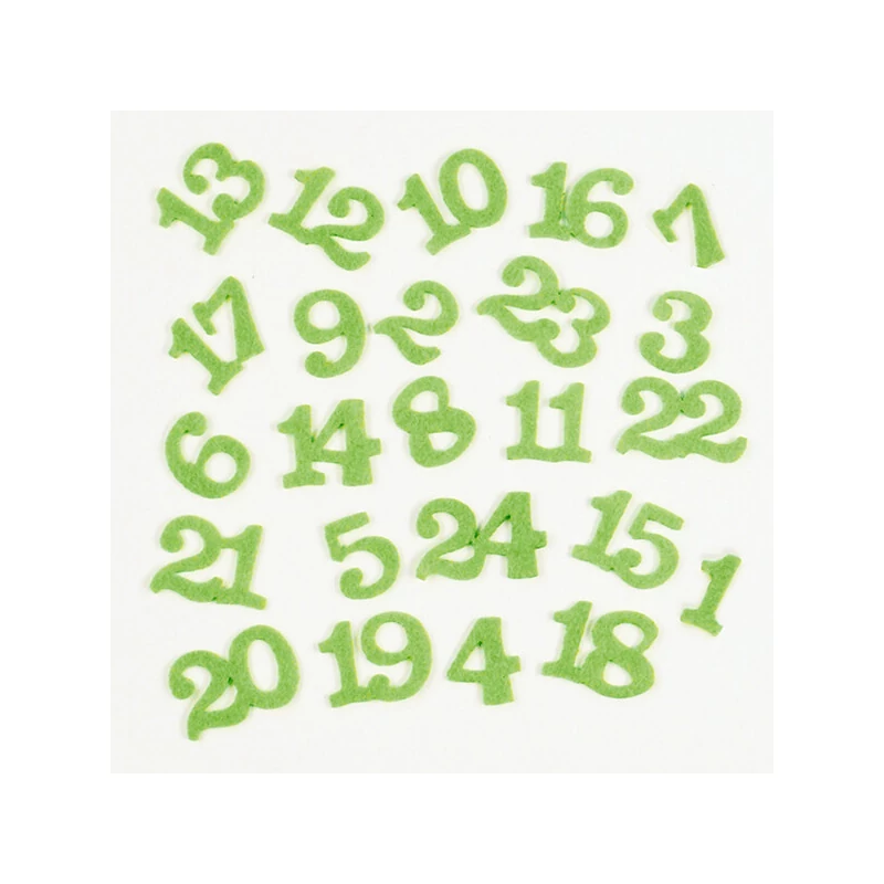 Plstené adventné čísla, zelené, od 1-24