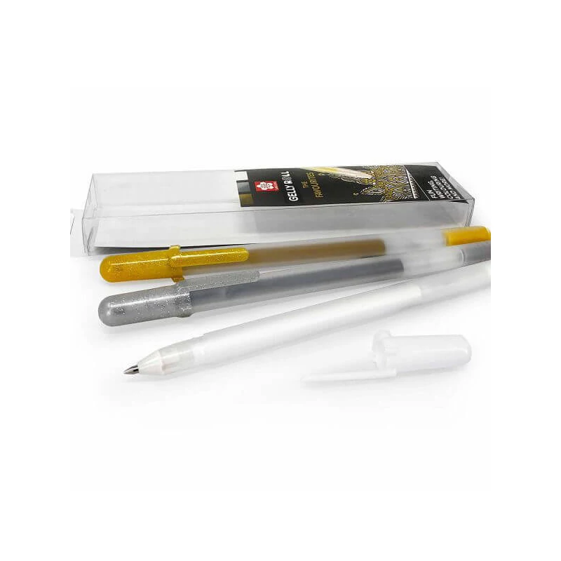 Sada gélových pier Sakura Gelly Roll - 3 ks (zlatá, strieborná, biela)