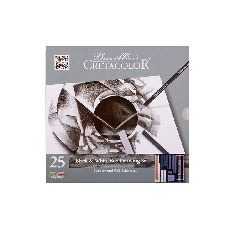 Kresliaca sada Cretacolor Black & White, 25 kusov, v kovovej krabičke