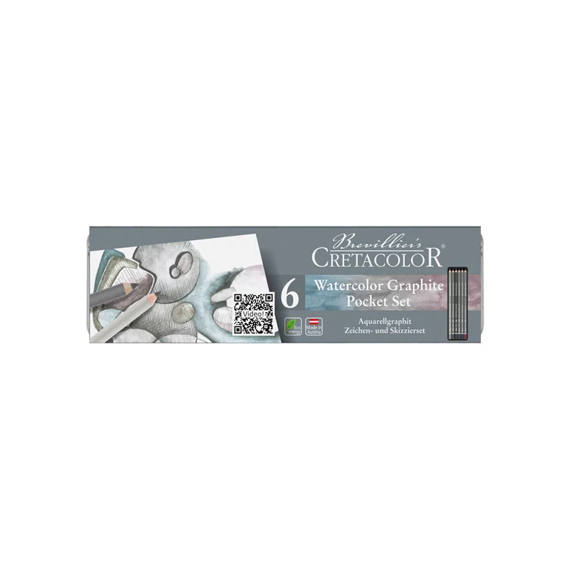 Sada vodou zmývateľných grafitových ceruziek Cretacolor Watercolor Graphite Pocket, 6 kusov, v kovovej krabičke