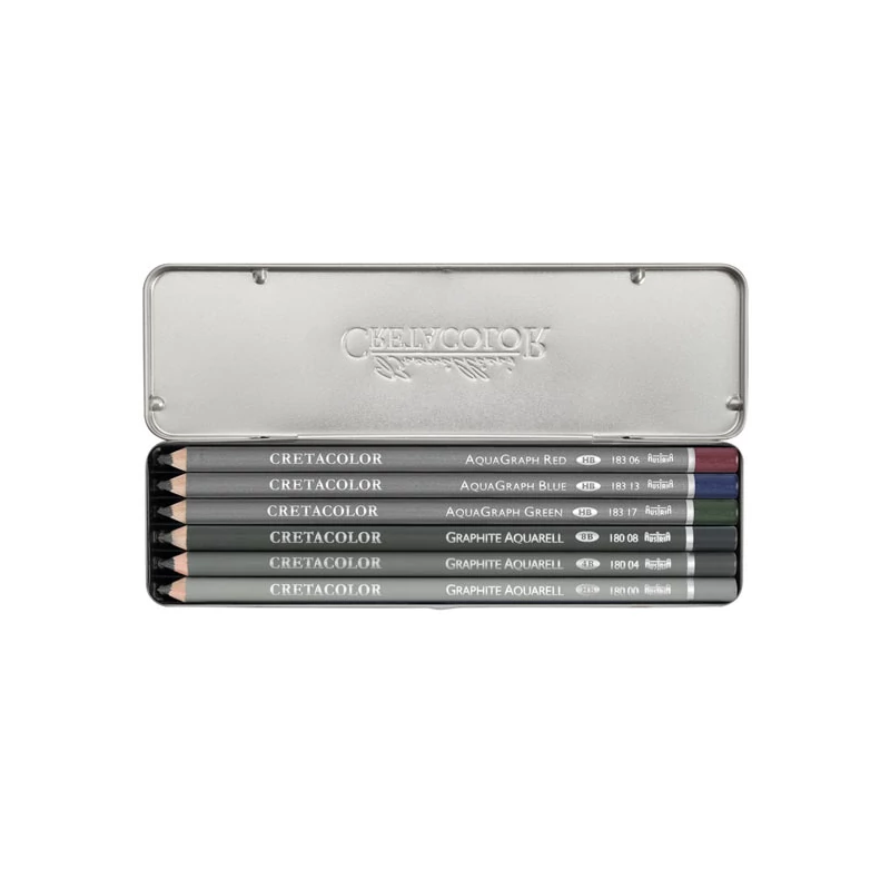 Sada vodou zmývateľných grafitových ceruziek Cretacolor Watercolor Graphite Pocket, 6 kusov, v kovovej krabičke