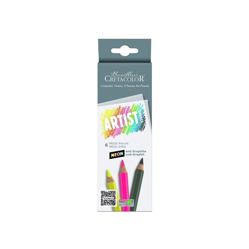 Sada ceruziek Cretacolor Artist Studio Mega, 6 ks, neón + grafit