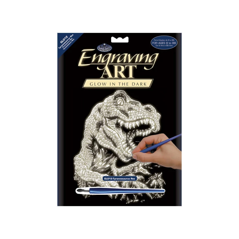 Sada na gravírovanie obrázkov s rysovacou ihlou, 20x25 cm - Dinosaurus, svietiaca v tme