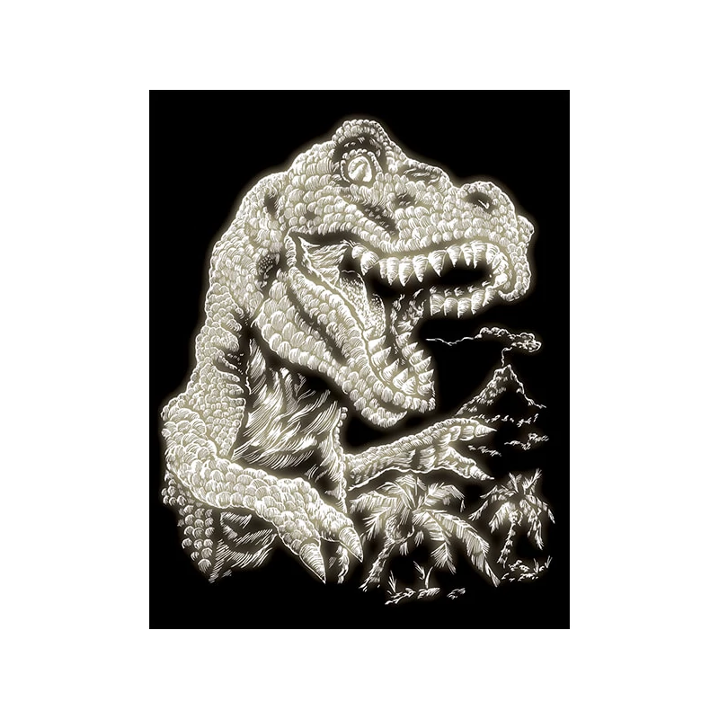 Sada na gravírovanie obrázkov s rysovacou ihlou, 20x25 cm - Dinosaurus, svietiaca v tme