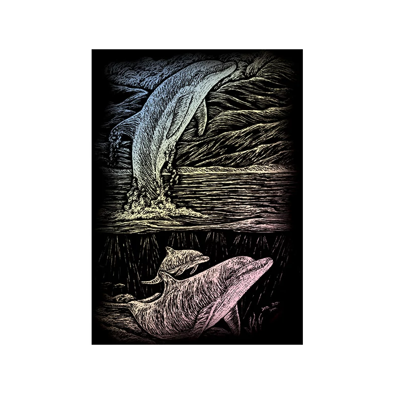 Sada na gravírovanie obrázkov s rysovacou ihlou, 12x18 cm - Delfín, holografická