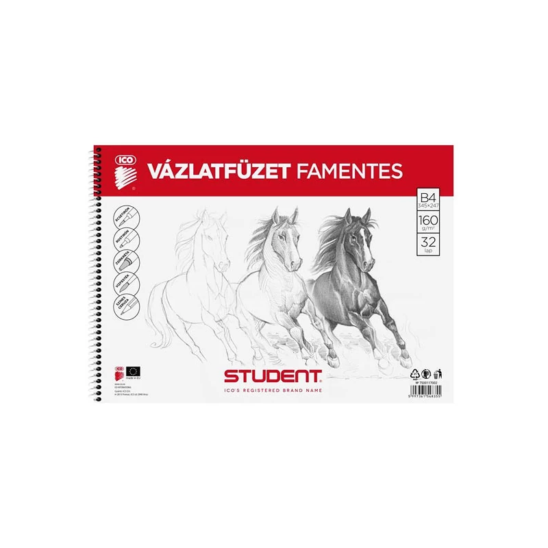 Študentský skicár ICO, 160 g, 32 strán, B4, bezdrevný, špirálový