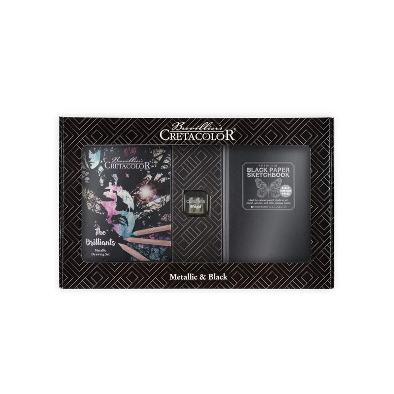 Kresliaca súprava Cretacolor Metallic and Black Set v darčekovej krabičke
