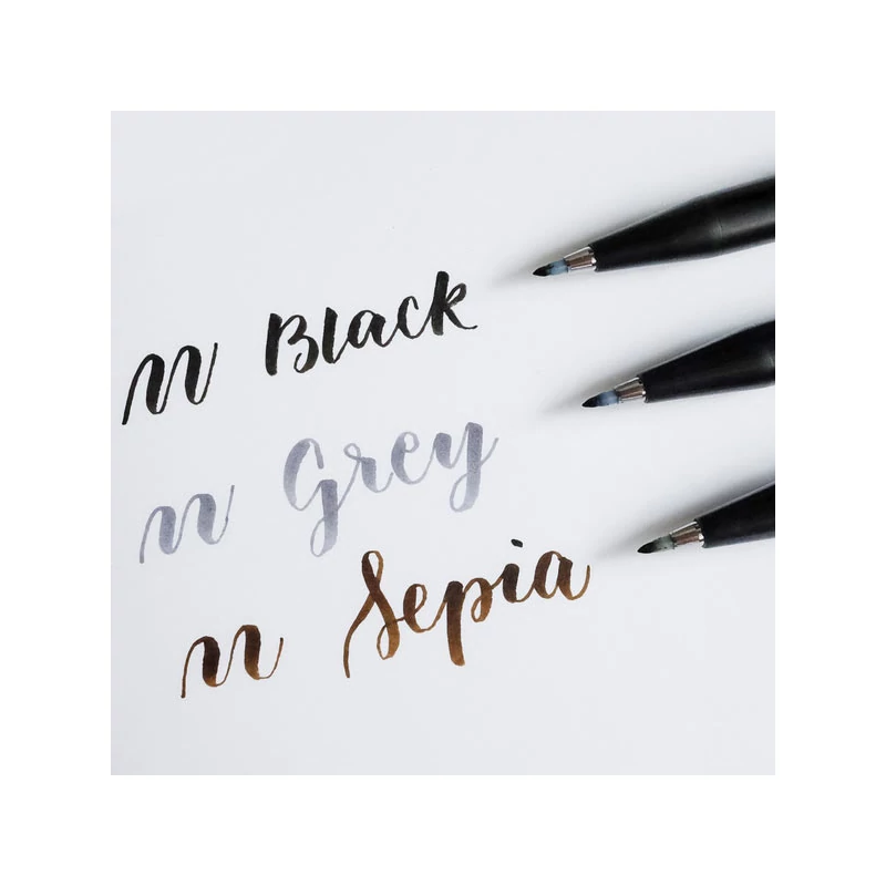 Sada štetcových popisovačov Pentel Brush Sign Pen Pigment, 3 ks (sépiová, sivá, čierna)