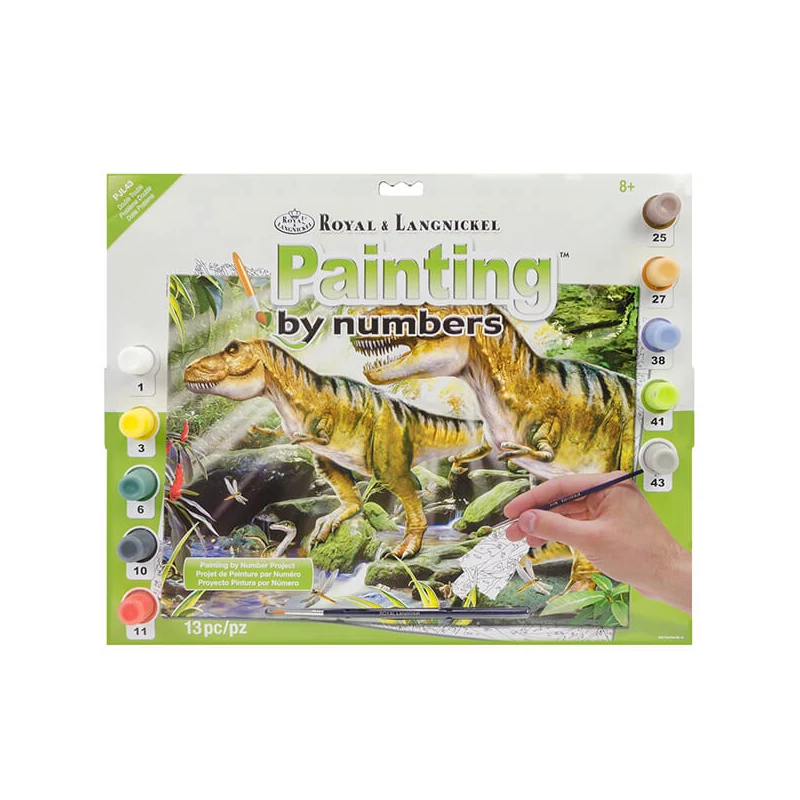 Sada očíslovaných omaľovánok, akrylová farba+štetec, 29x39 cm - Dinosaury