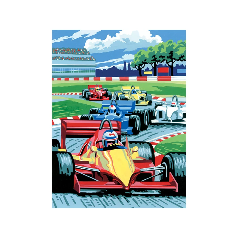 Sada očíslovaných omaľovánok, akrylová farba+štetec, 22x30 cm - Automobilové preteky