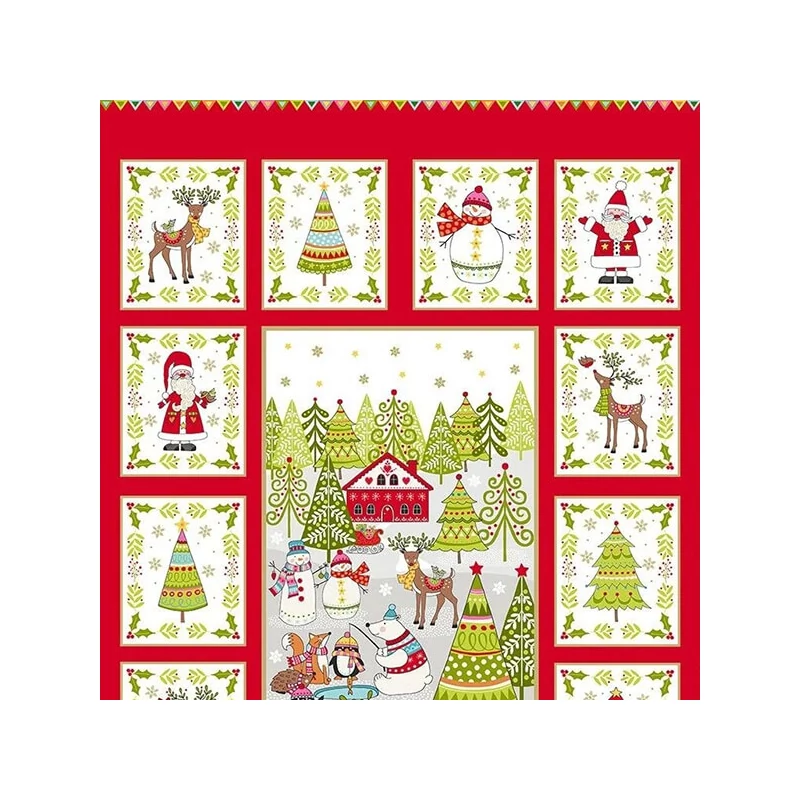 Patchworková tkanina- Makower - Festive Christmas 2019 2106-1 Panel, 60cm