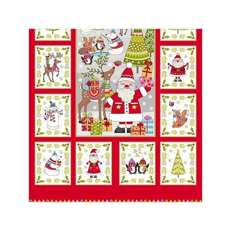 Patchworková tkanina- Makower - Festive Christmas 2019 2106-1 Panel, 60cm