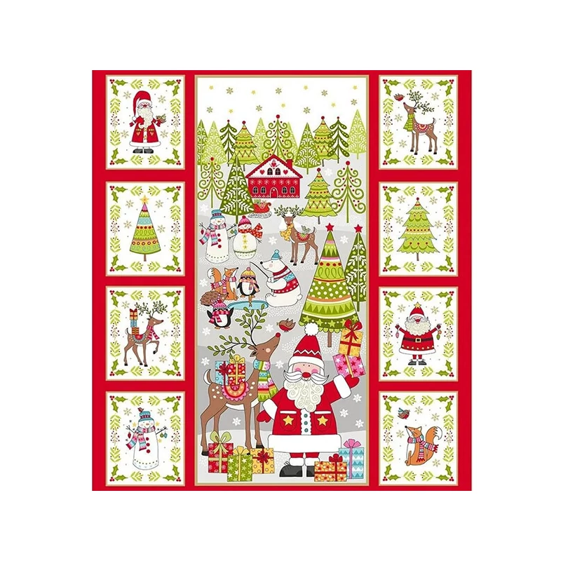 Patchworková tkanina- Makower - Festive Christmas 2019 2106-1 Panel, 60cm
