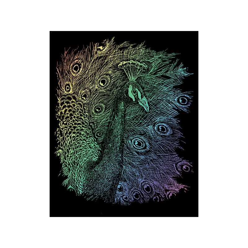 Sada na gravírovanie obrázkov s rysovacou ihlou, 20x25 cm - Páv, dúhová
