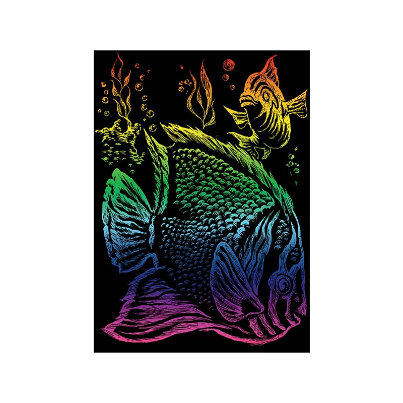 Sada ručných obrázkov na gravírovanie s ručným perom, 12x18 cm - Tropická ryba, dúhová