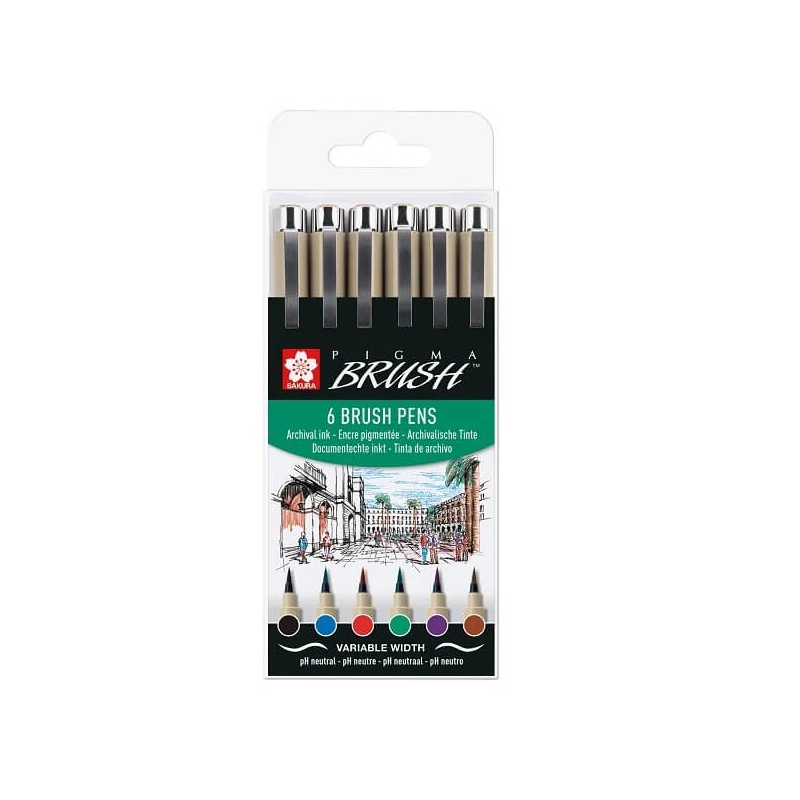 Sada štetcových popisovačov Sakura Pigma Brush, 6 ks