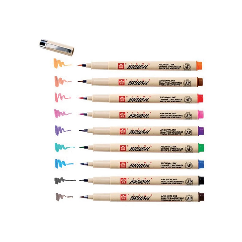 Sada štetcových popisovačov Sakura Pigma Brush, 9 ks