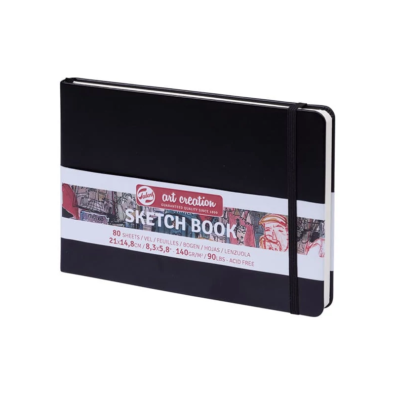 Náčrtník a skicár Talens Art Creation Sketch Book, 140 g, 80 listov - A5 na šírku, čierny