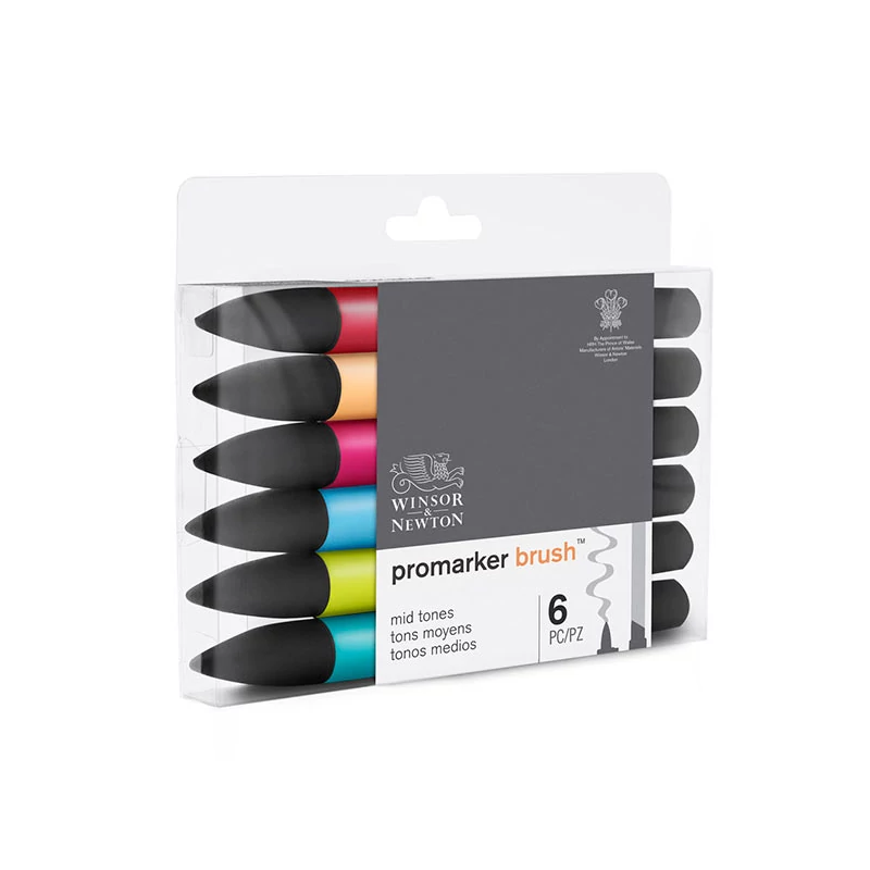 Sada obojstranných alkoholových popisovačov ProMarker Brush- 6 ks, mid tones