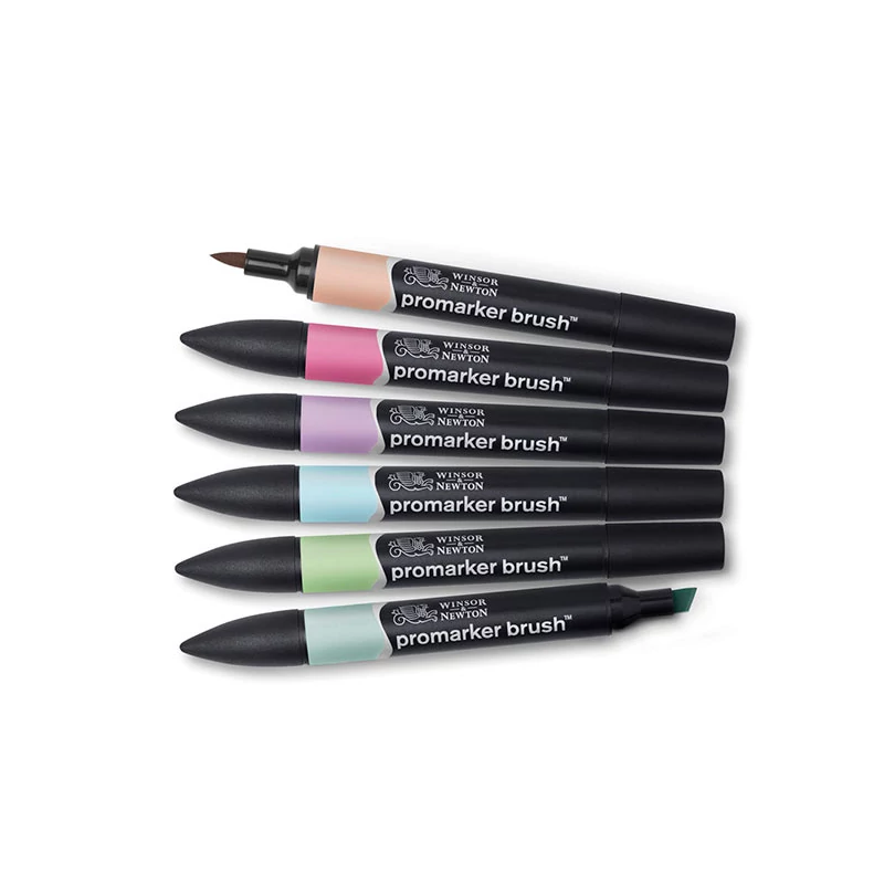 Sada obojstranných alkoholových popisovačov ProMarker Brush - 6 ks, pastelové tóny