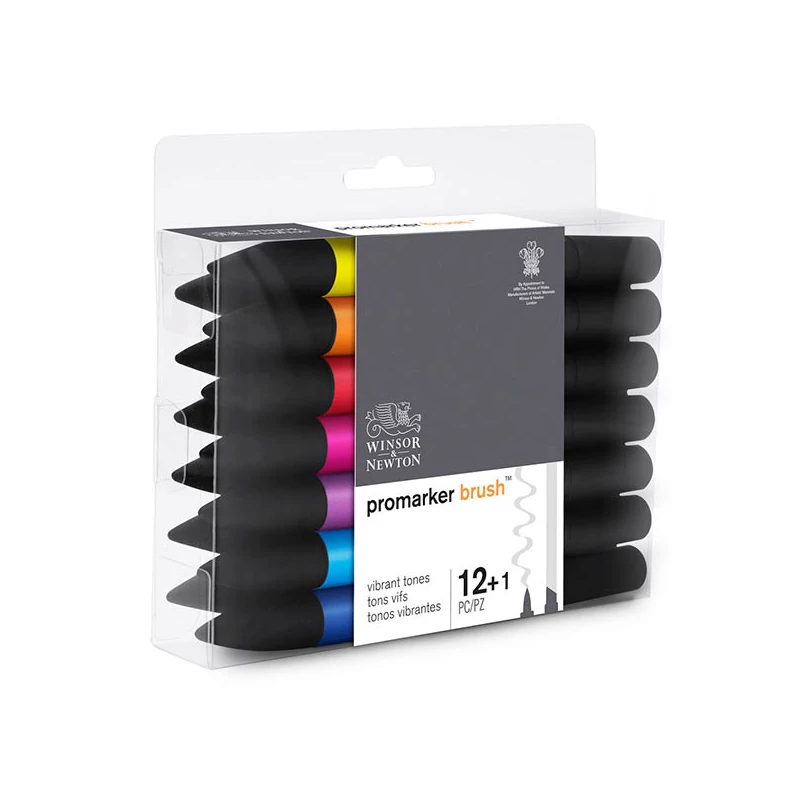 Sada obojstranných alkoholových popisovačov ProMarker Brush - 12+1 ks, živé tóny