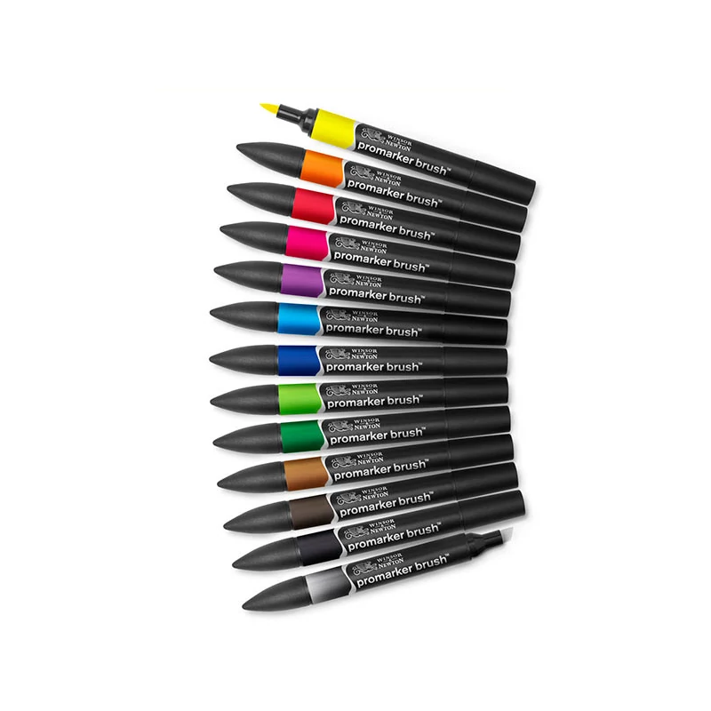 Sada obojstranných alkoholových popisovačov ProMarker Brush - 12+1 ks, živé tóny