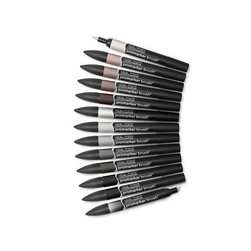 Sada obojstranných alkoholových štetcových popisovačov Promarker Brush - 12+1 ks, neutral tones