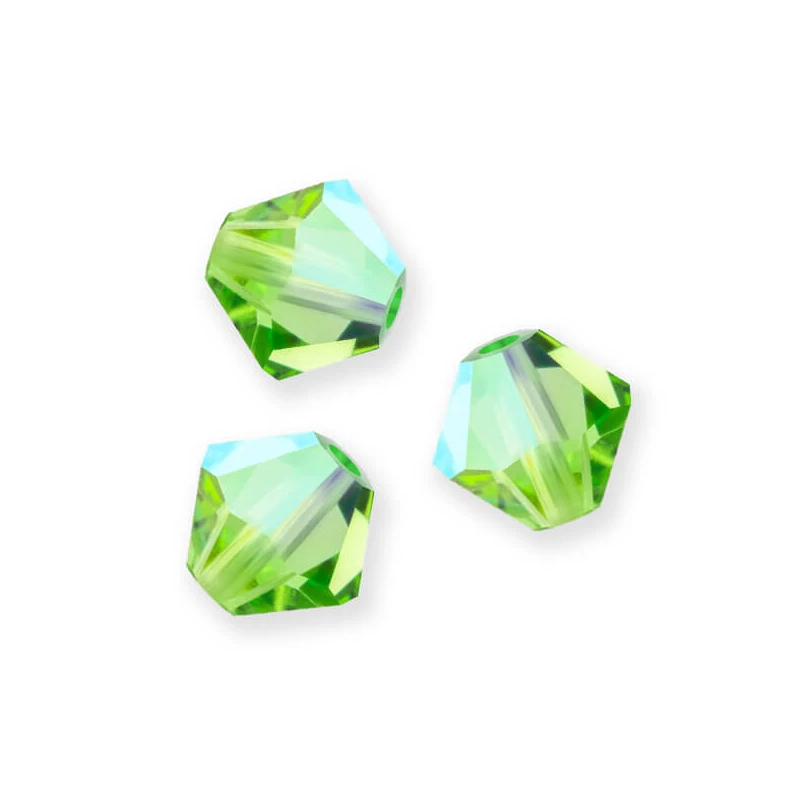 Reťaz z kónických kryštáľových korálkov Preciosa, 4 mm - Peridot AB
