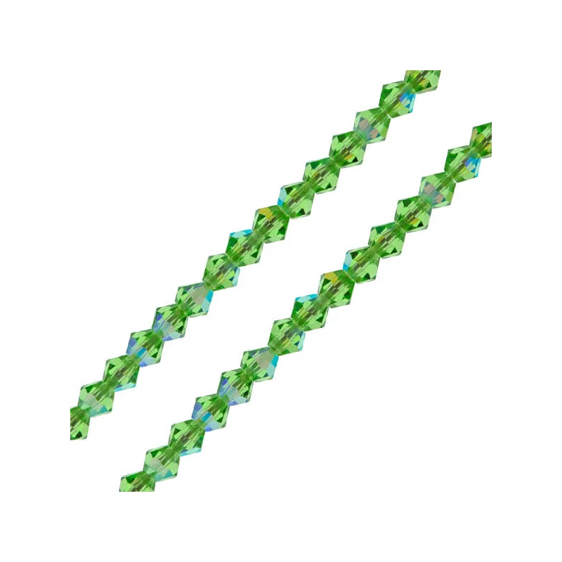 Reťaz z kónických kryštáľových korálkov Preciosa, 4 mm - Peridot AB