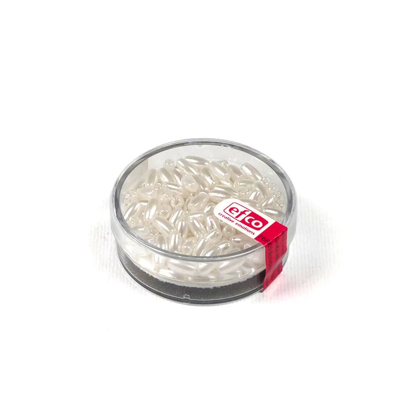 Koráliky ryža, 3x6 mm - perleťovo biele, v krabičke