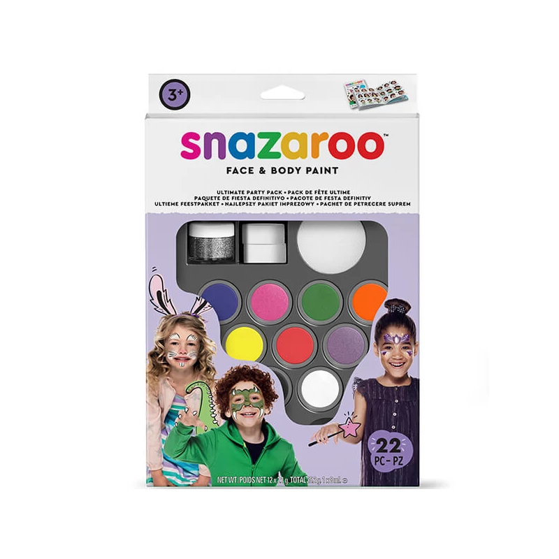 Sada farieb na tvár Snazaroo - Ultimate party pack, 22 ks