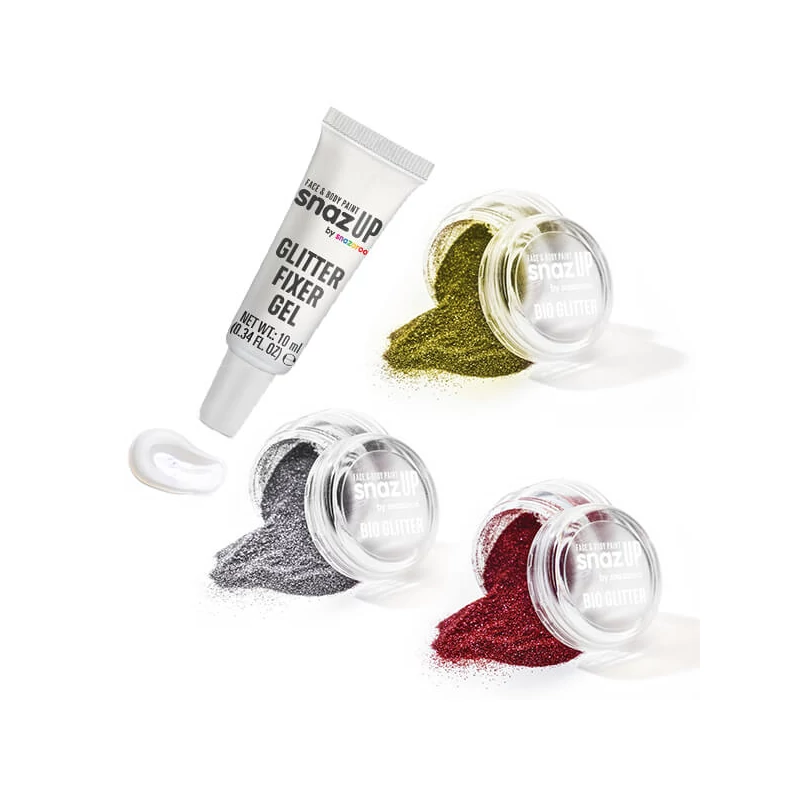Sada trblietavých práškov s fixačným gélom Snazaroo Bio Glitter Fine