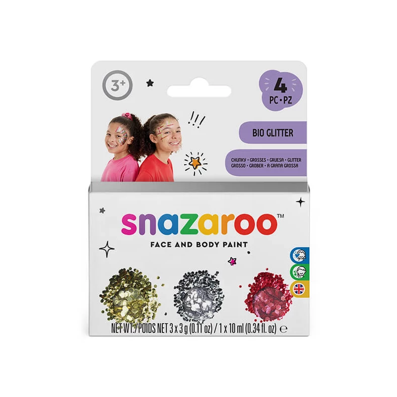 Sada flitrov s fixačným gélom Snazaroo Bio Glitter Chunky