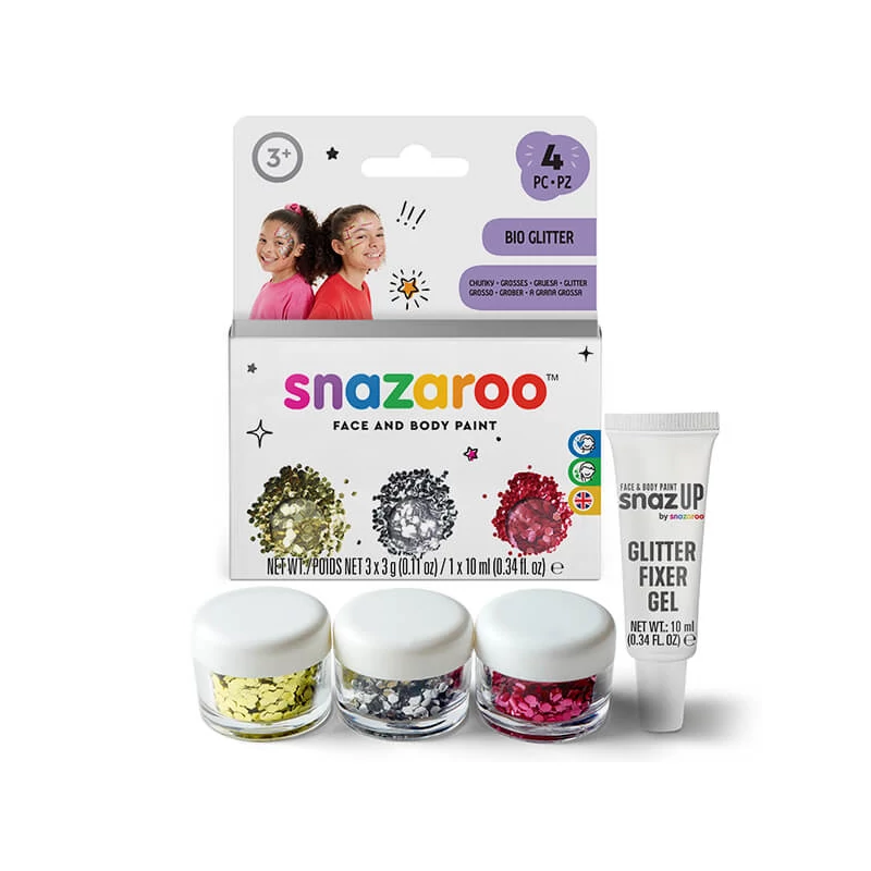 Sada flitrov s fixačným gélom Snazaroo Bio Glitter Chunky