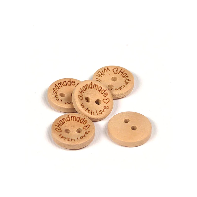 Drevené gombíky - Handmade with love, 1,5 cm, 5 ks